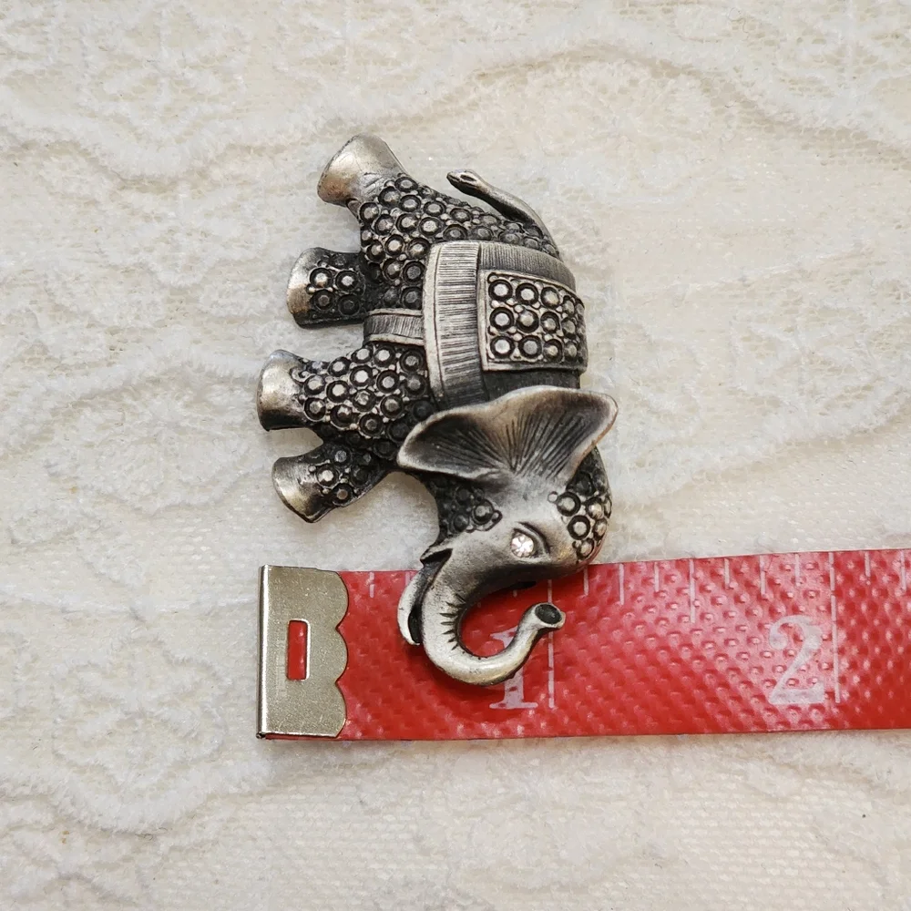 Pewter Elephant Pin Brooch With Rhinestone Eye